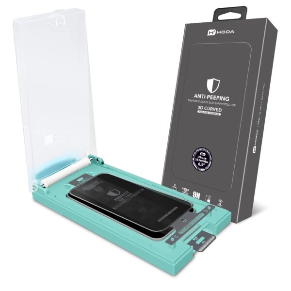 HODA 3D熱彎曲面 超韌晶防窺玻璃保護貼 iPhone 18 系列 附無塵滾輪太空艙貼膜神器
